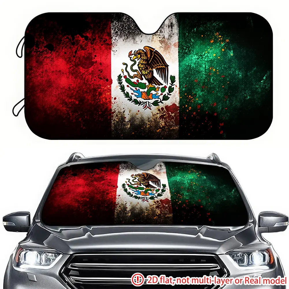 Mexico Flag Car Sunshade, Effective Sun Protection for Trucks, General Cars, Rvs, Front Windshield Decoration, 1pc Auto Sun Visor