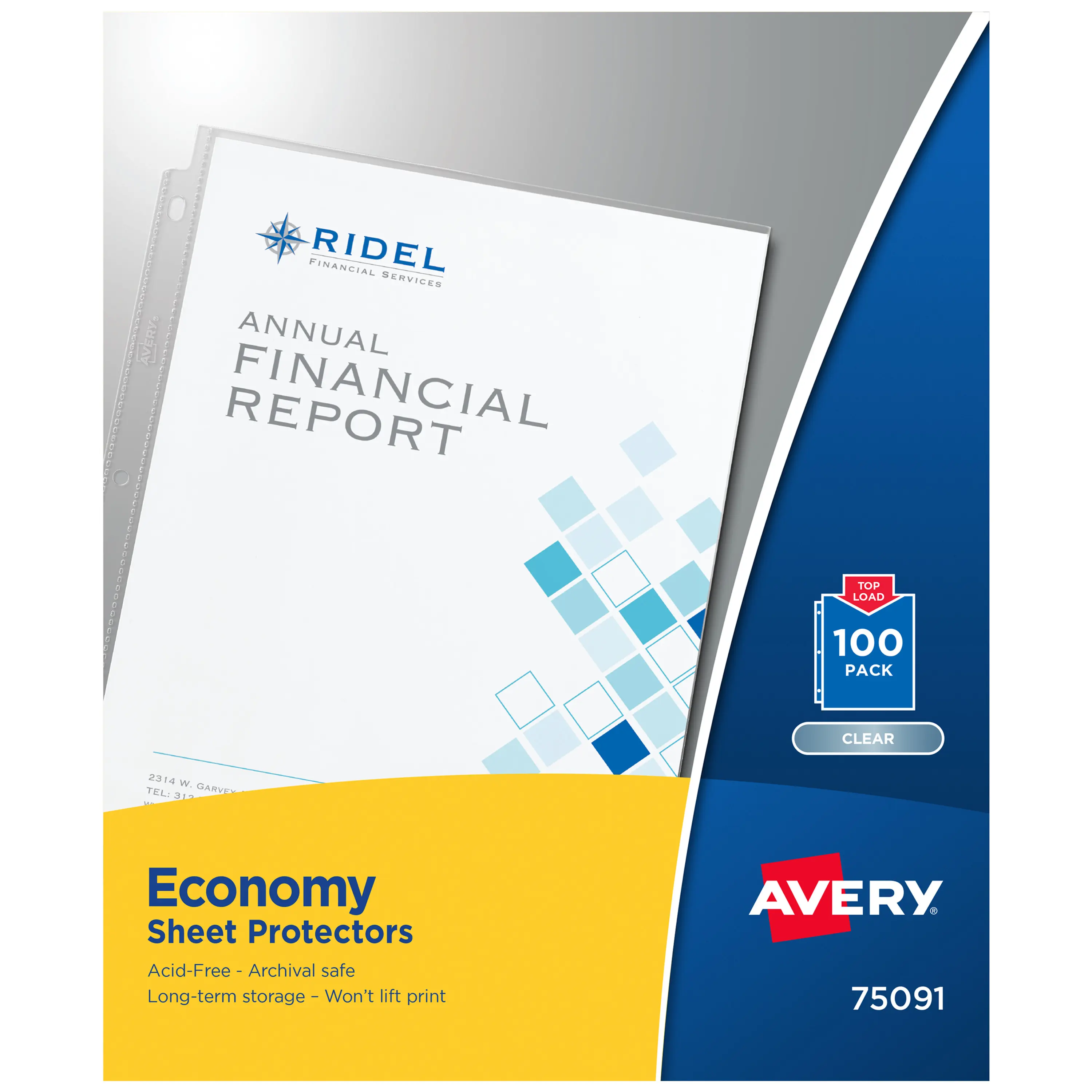 Avery Economy Weight Sheet Protectors, Acid Free, 8.5" x 11", 100 per pack, 100 Clear Document Protectors Total (75091)