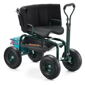 fathersdaygift VEVOR Garden Seat with Wheels, Rolling Garden Stool with Height Adjustable 360 Swivel Seat, 400lbs Weight Capacity, Gardening Cart Bench, Ergonomic Backrest Tool Storage, for Garden, Yard, Patio