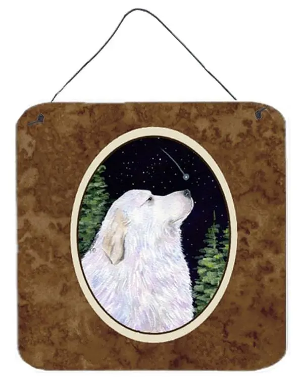 6-in x 6-in Starry Night Great Pyrenees Aluminium Metal Hangable Decor, Home Wall-Door Hanging Print, Room Decor