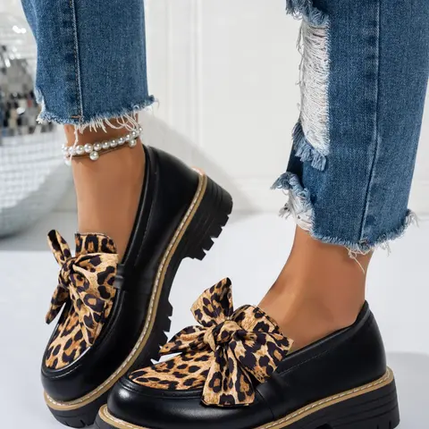 Women's Bowknot Loafers Slip On Flats Casual Fashionable Flats Flat Walking Shoes Spring & Fall 2026 New Style, Casual Trendy Flat PU Leather Shoes, Less Than Ankle Height, PVC Sole