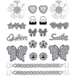 Shiny Rhinestone Resin Shoe Charms, Designer Bling Chain Accessories, Cute Butterfly Flower Decorations, Ideal for Women’s Birthday Gifts and Party Favors