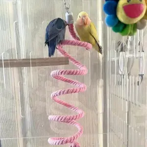 A Single Parrot Climbing Ladder with a Rotating Swing, Featuring a Tiger Skin Peony Design, Serves As a Decorative Hanging Support Pole for Bird Cages