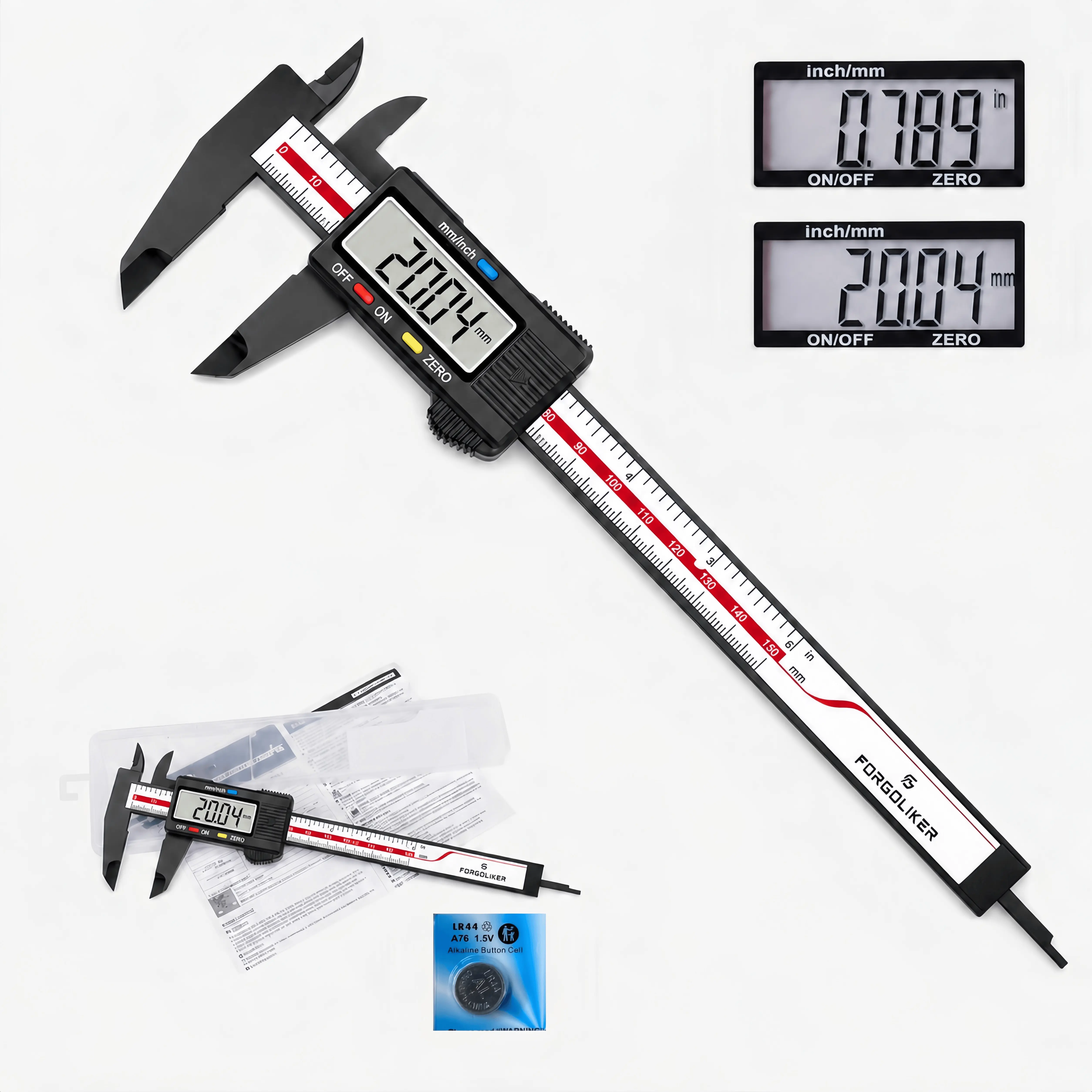 Carbon Fiber Compact Electronic Digital Calipers - Hand Measuring Tool with Digital Display, Inner/Outer Diameter Measurement, Automatic Shut-Off, mm/inch Conversion, Batteries, Easy-to-Use Design, Storage Box, Ideal for DIY Enthusiasts, Home Projects