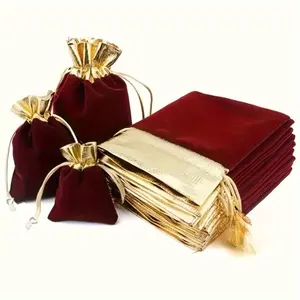 25pcs Velvet Golden Plated Drawstring Jewelry Sachet Flannel Bag, Accessory Storage Bags, Gift Bags, Jewelry Pouches, and Drawstring Pouches, Small Business Supplies, Wedding Gift Bag, Wedding Decor, Gift Wrapping Supplies
