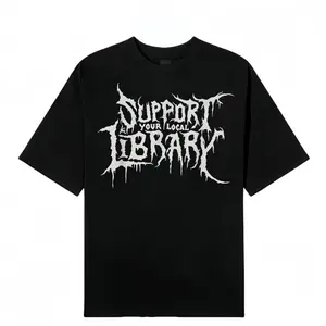 100% Cotton Death Gothic Print Support Your Local Library Style Lover T-Shirt Unisex Top Vintage Distressed