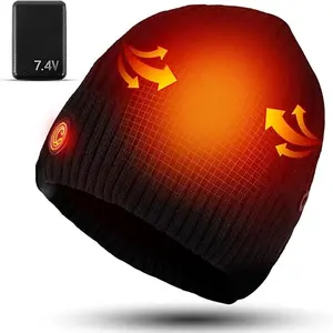 Winter outdoor heated hat with 3 temperature settings, quick heating, suitable for outdoor hiking, skiing, dog walking, commuting, and outdoor work in cold weather. Portable knitted hat, unisex, suitable for all head sizes.