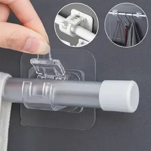 5 Pack No Drill Curtain Rod Brackets, Holding Up to 17 lbs, PET Curtain Rod Holders, Adjustable Curtain Hangers for Bedroom Bathroom and Living Room