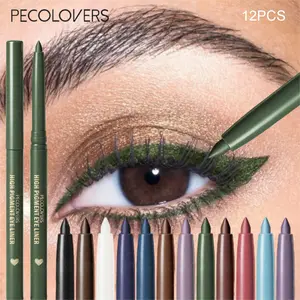 12pcs/set Colorful Waterproof Eyeliner Pencil, Silky Smooth, Soft and Easy To Color, Anti-smudge, Durable, Long Lasting Eyeliner, Colorful, Create Fashionable Eye Makeup, Very Suitable for Makeup Enthusiasts and Novices
