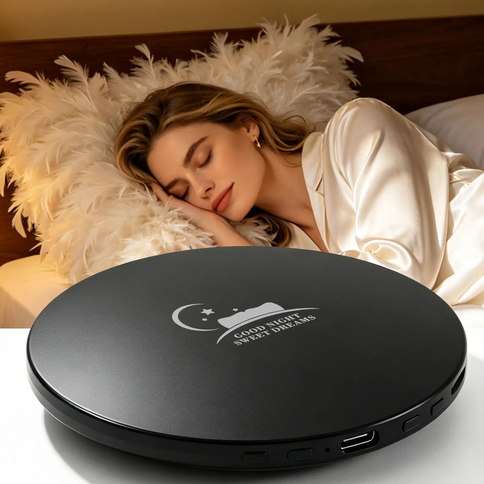 SHUOMENG V7 Ultra-Thin Bone Conduction Pillow Audio Speaker, Bluetooth 5.4, TF Card Playback, True Bone Conduction, Noise-Free Private Listening, Side Sleeper Friendly, 400mAh Battery for Bedtime Music & White Noise