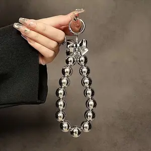 Creative Silver Beaded Wrist Chain Clip Phone Strap Keychain Pendant Bag Anti-Loss Hanging Ornament, Stylish Accessory for Daily Use