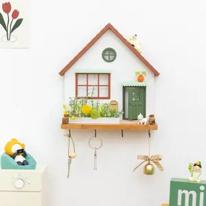 1pc creative art cute fairy tale house hook rack, house design decoration rack, wall storage rack, wall deco, door decor, can hang keys, jewelry, hats, towels, small items, for rooms decor, art shops, birthday New Year gift, Wall Organizer Shelf