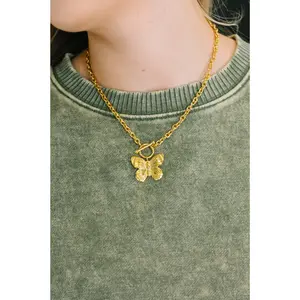 Flutter & Shine Butterfly Pendant Necklace in Gold