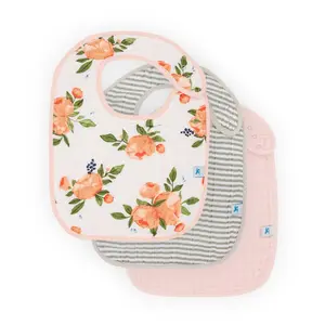 Cotton Muslin Classic Bib 3 Pack - Watercolor Roses 2