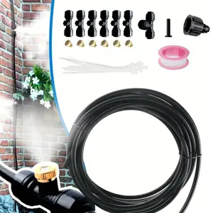 Misting Cooling System, Misting Line Misters for Outside Patio with Brass Mist Nozzles, Outdoor Mister for Patio Garden Greenhouse Trampoline Waterpark