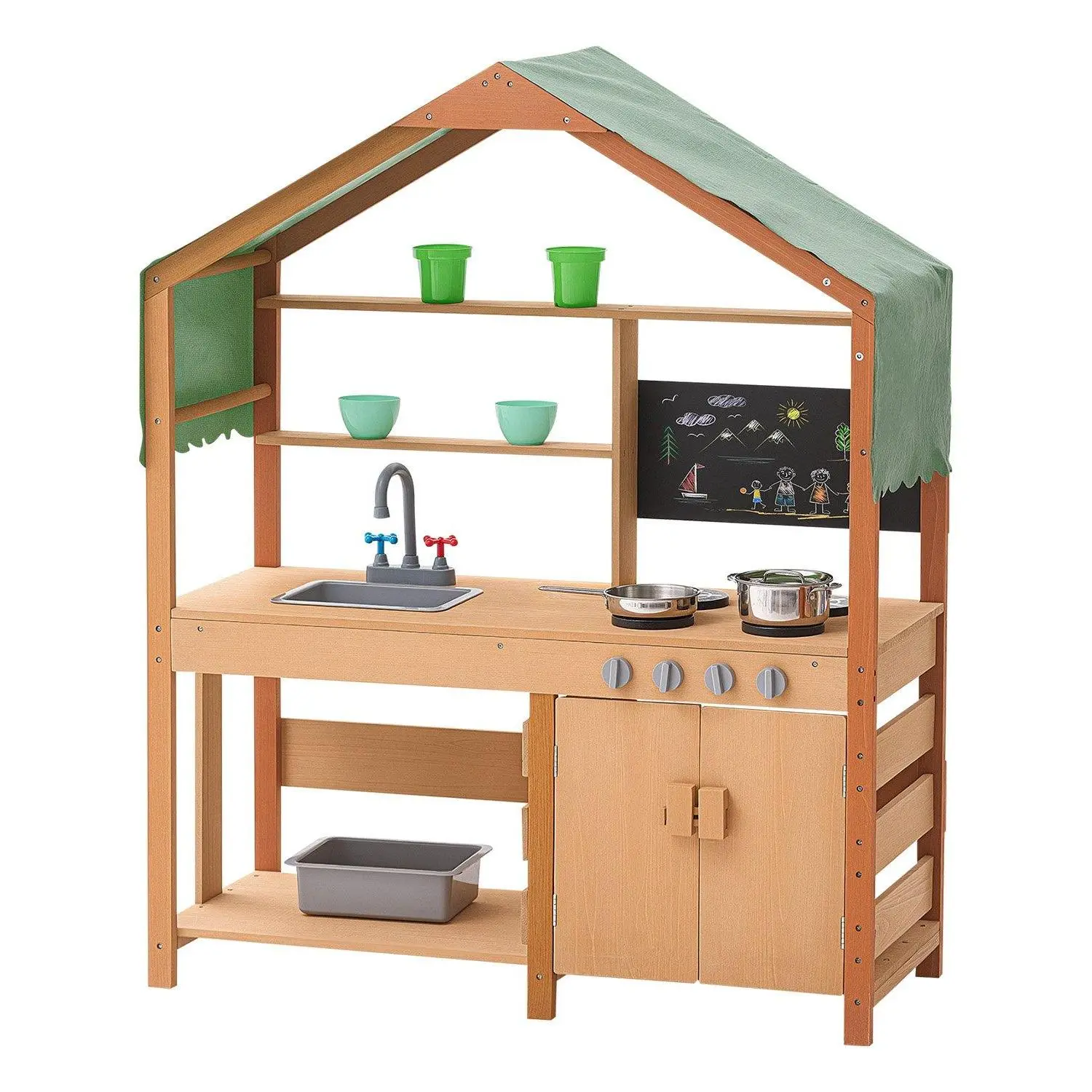 【Backtoschool】Wooden Mud Kitchen Outdoor Toy Play Kitchen Set for Kids Pretend Playset