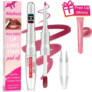 iMethod Lip Liner Stain - Lip Stain, 2-In-1 Dual-Ended Peel Off Lip Stain with Tweezer, Natural Long Lasting Peel Off Lip Liner, Easy to Use for All Skin Types, Stay All Day, Nude Pink