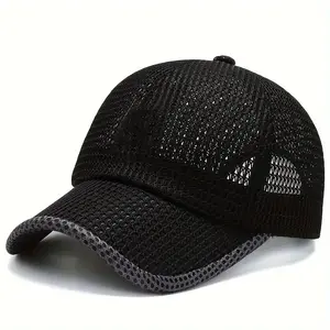 2Pcs Men Breathable Mesh Trucker Hat, Adjustable Cotton Snapback Cap, Lightweight Sunscreen Duck Tongue Headwear, Universal Adult Hair Accessory Suitable for Summer Outdoor Sports And Daily Casual Wearing
