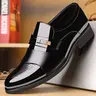 Men's Elegant High-Polished Cuban Closed-Toe Formal Slip-On Office Shoes - PU Upper, Plain Look & Panel Design, Buckle Detailing, Waterproof, Light-Reflective, Slip-Proof Rubber Sole, All-Seasons Footwear for Work
