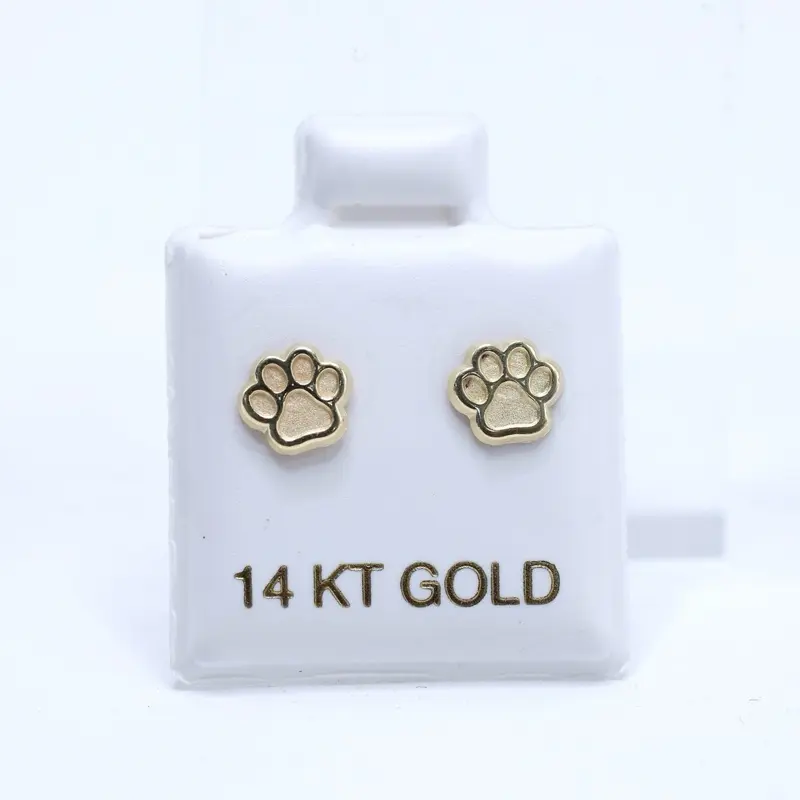 14KT Gold Paw Print Screw-On Earrings, Fine Jewelry for Pet Lovers