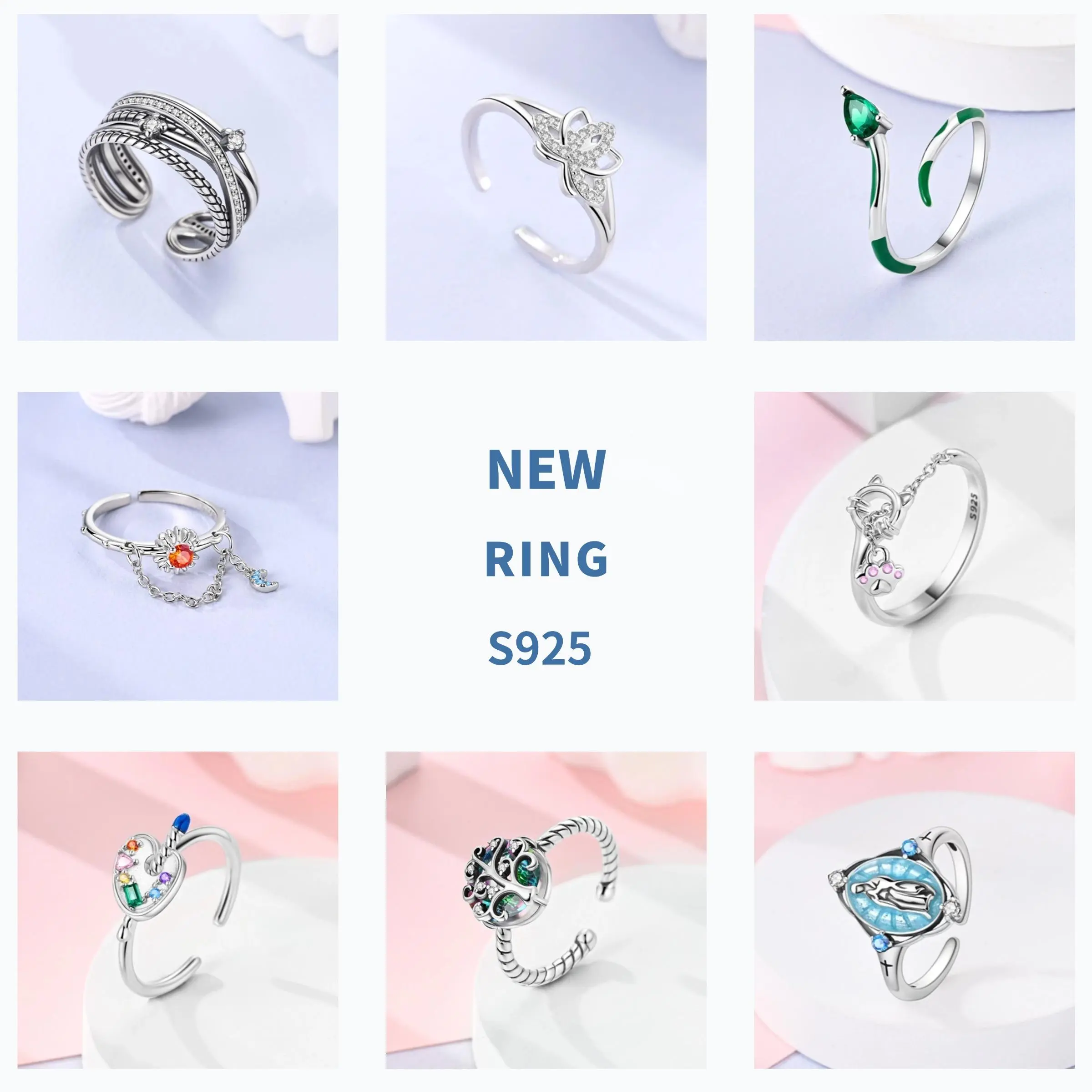 Clover Adjustable Ring 925 Sterling Silver Original Rotating Cherry Blossom Flower Open Rings For Women Wedding Jewelry Gift