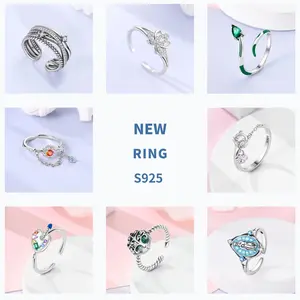 Clover Adjustable Ring 925 Sterling Silver Original Rotating Cherry Blossom Flower Open Rings For Women Wedding Jewelry Gift