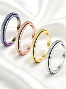 4 Pcs Assorted Hue Statement Thumb Ring Pack for Women Men Surgical Steel Matte Finish Wearable Stacking Bands Mid-band Structure Vibrant Color Transition Tone Neat Minimalist Silhouette with Smooth Inner Circle Polishing for Relaxed Long-duration Wearing