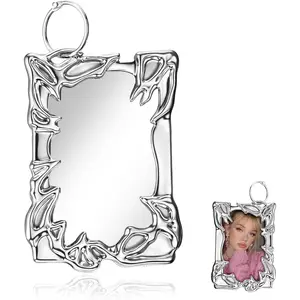 Electroplated Plastic Frame Photocard Holder Keychain - Silver-Plated Irregular Design, Photo Holder for Student ID Badges