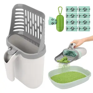 Integrated Cat Litter Scoop with Baffle Builtin Garbage Bag Large Capacity Detachable LeakProof Shovel for Pet Cats Best Feces Cleaning Tool Set MustHave Cat Accessories Trending Pet Products 2025