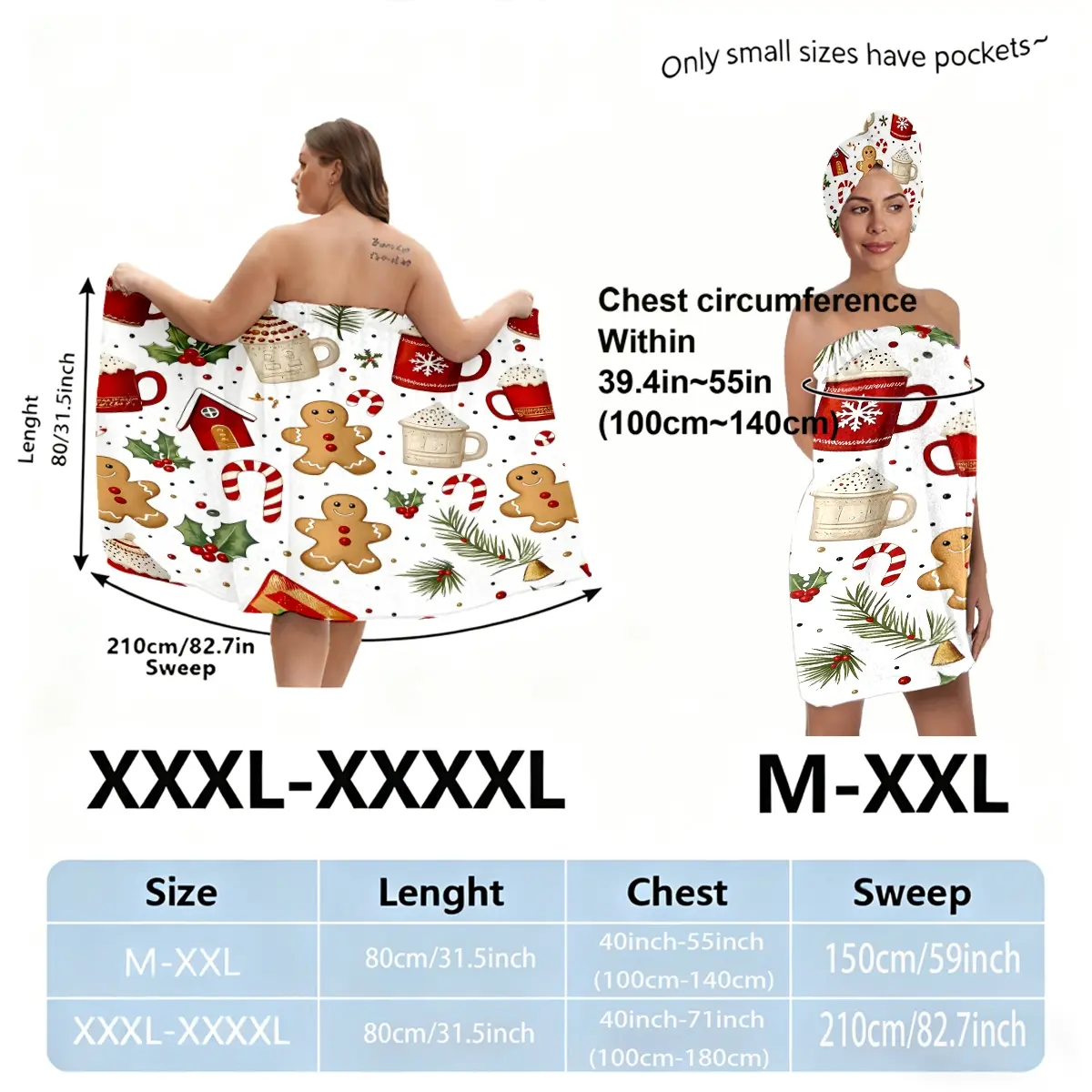 Christmas Gingerbread Man Design Hair Towel and Bathrobe Set, Soft Quick-Dry Microfiber Hair Towel, Perfect Gift for Women