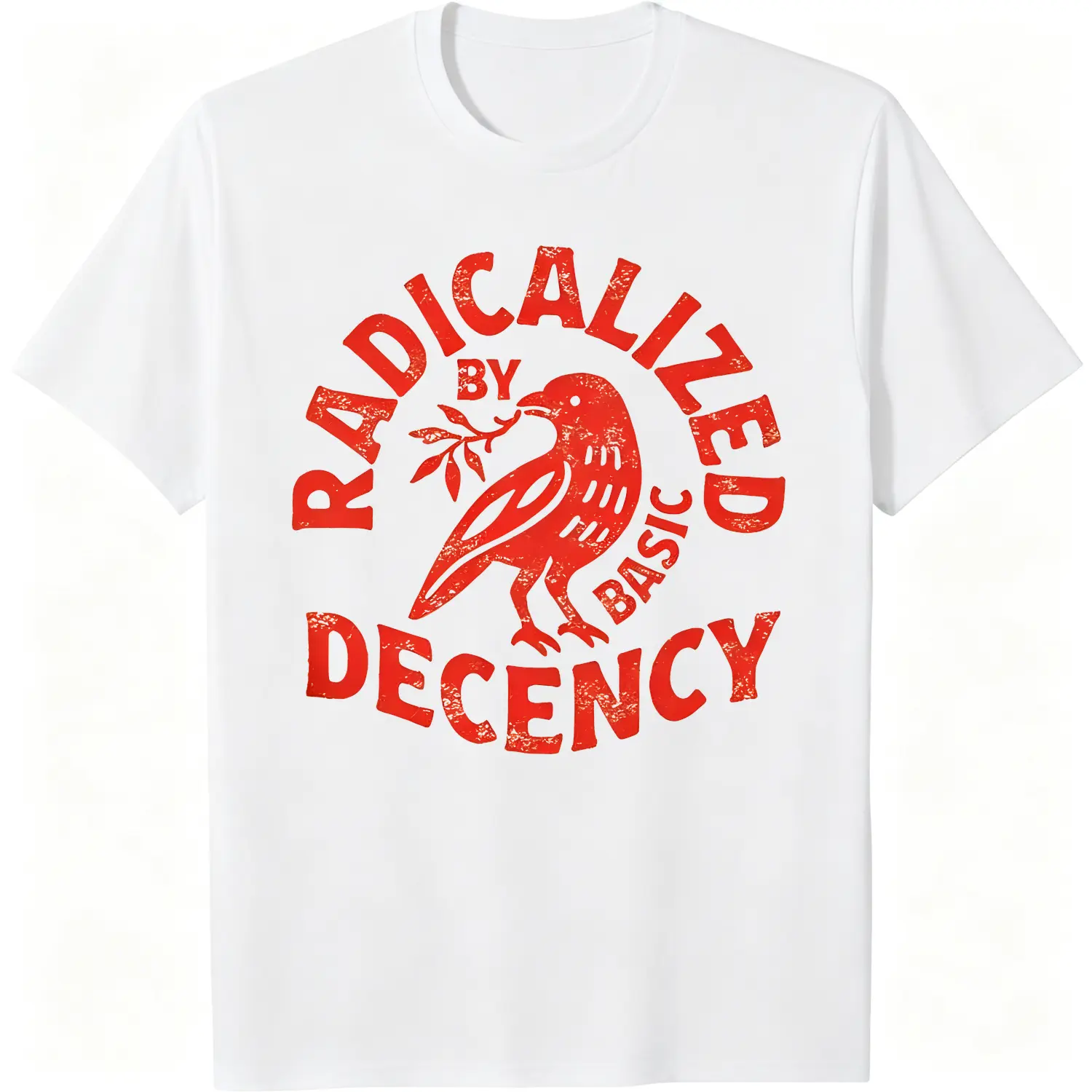 Casual Graphic T-shirt, Vintage Style Radicalized By Basic Decency Unisex Short Sleeve Top, Social Justice Protest Apparel, Tops, Menswear, Shortsleeve, Round Neck, All Seasons, Soft Fabric, Machine Wash, Crew Neck, Slim-Fitting, Casual Tee Shirt, Vintage