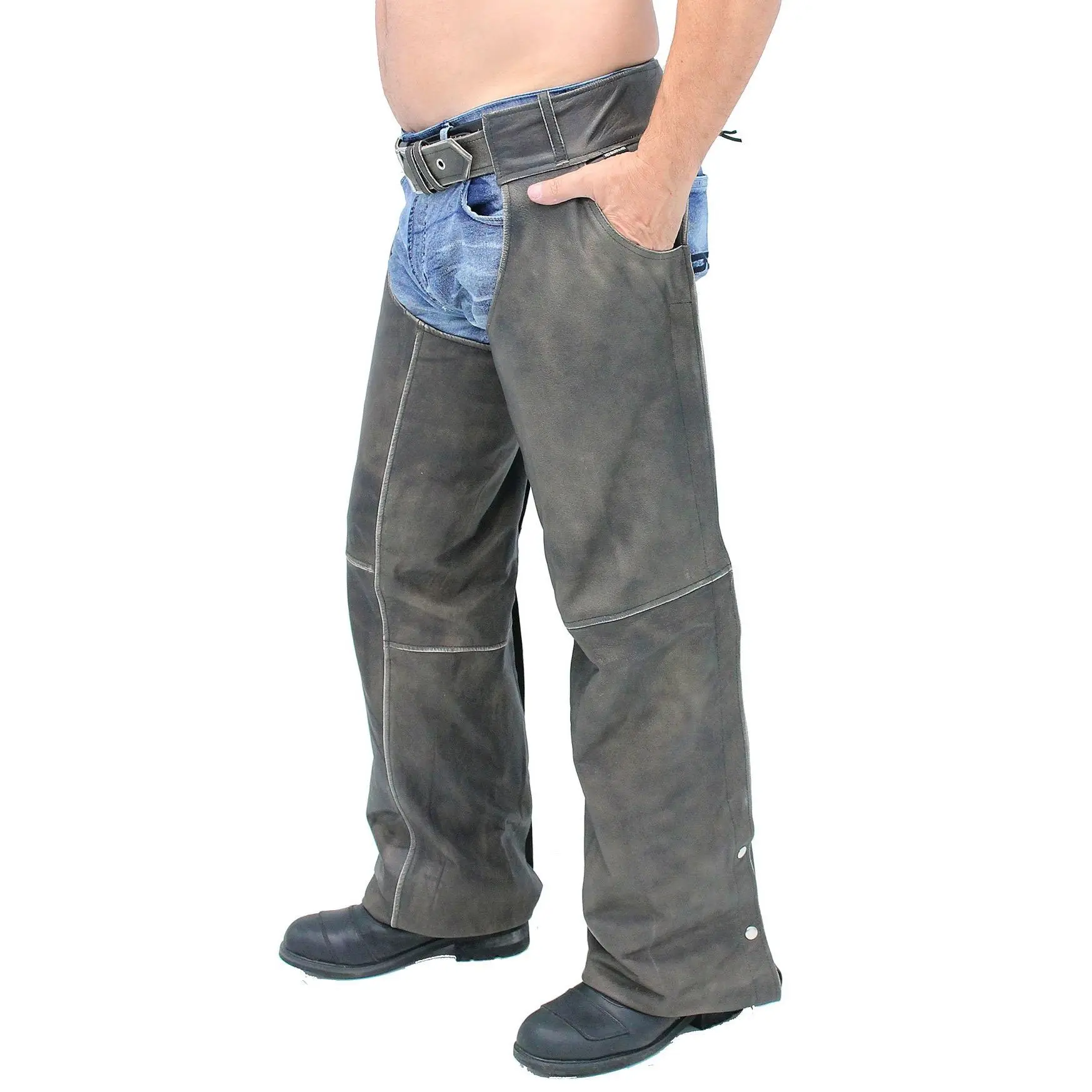 Vintage Brown Leather Pocket Chaps #CA7222PN (XS-M,2X-3X)