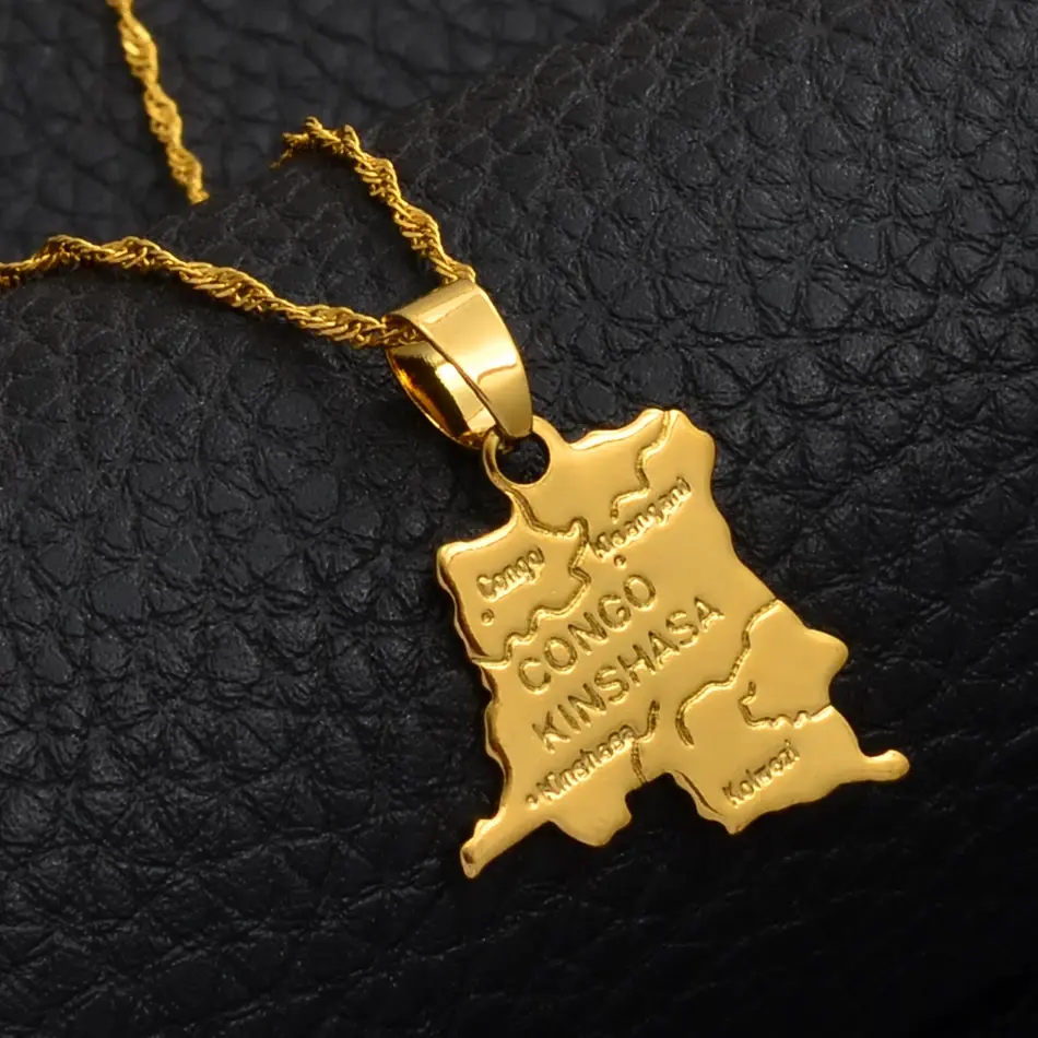 Democratic Republic of the Congo Map Necklace - Flag Pendant Gifts Pride Jewelry for Men and Women
