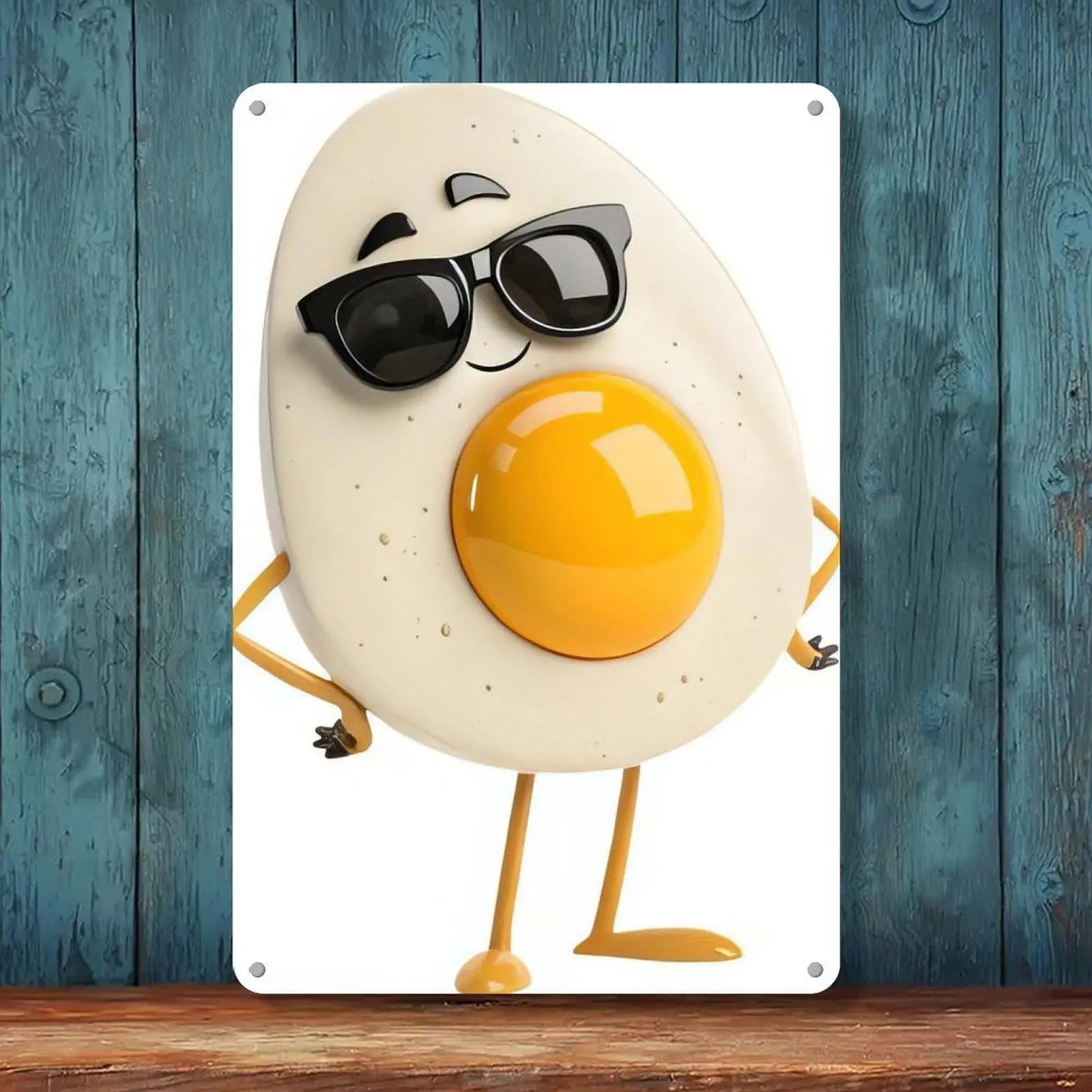 3D Cool Fried Egg With Sunglasses Funny Breakfast Cartoon Tin Sign 8x12in Diner Kitchen Wall Decor Metal Tin Sign