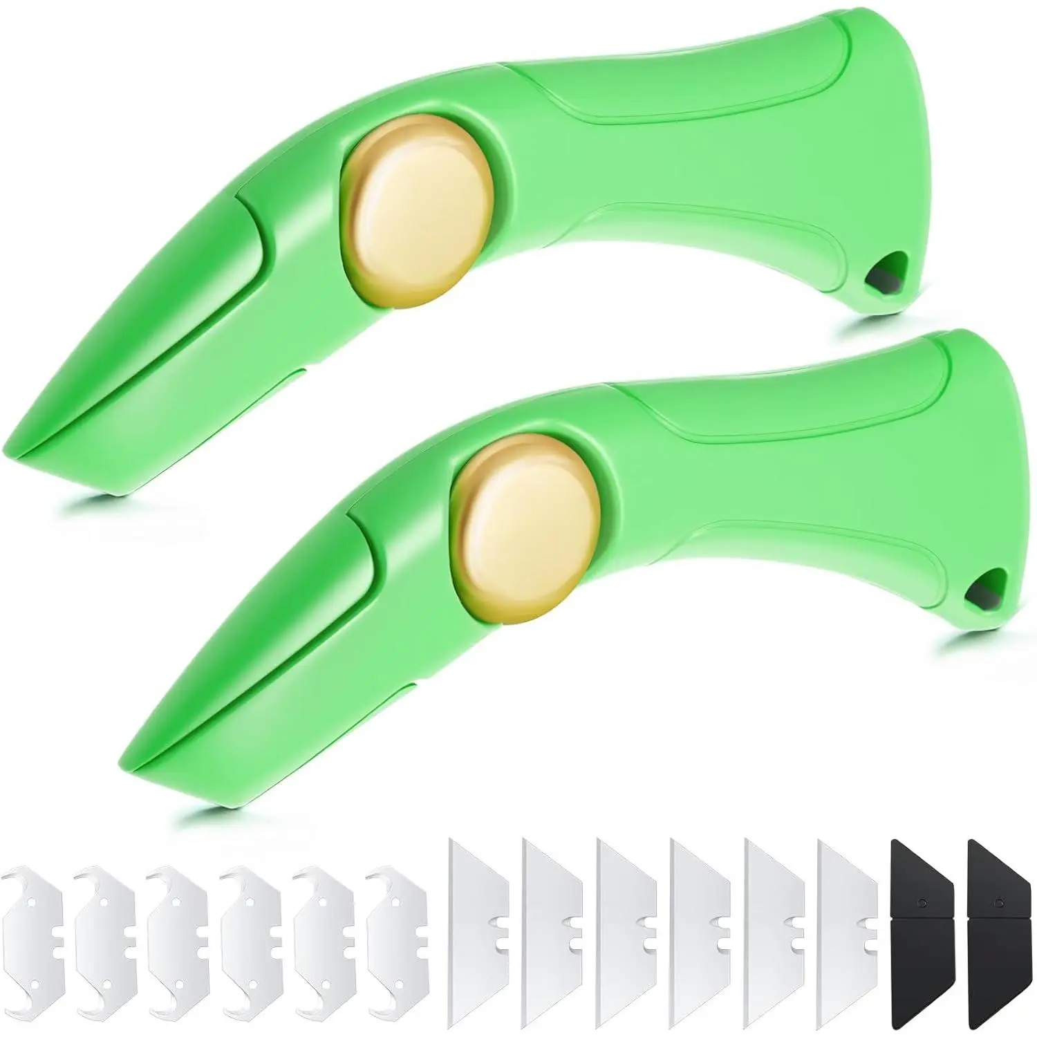 2 Roofing Knives (2 Tools) - Heavy Duty Cutting Tools with Hook Blade, Aluminum Steel Comfortable Handle, Quick Lock, Blade Storage Box for Vinyl Carpet Shingle Repair (Green), Hand Tools, Cutting Drywall