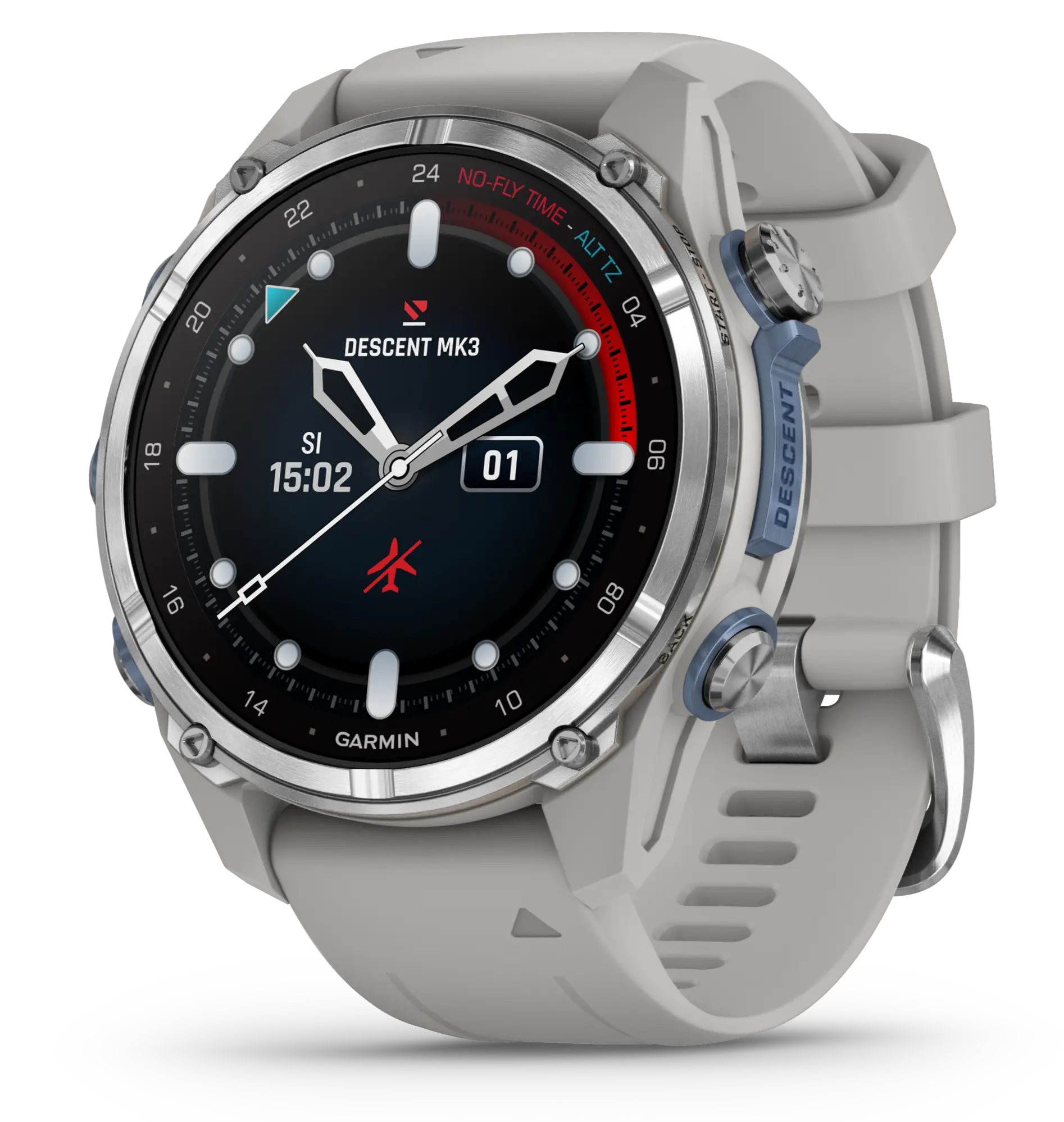 Garmin Descent Mk3 GPS Water-Resistant Wearable Diving Device - 43 mm Stainless Steel Case, Fog Gray Silicone Band Watch-Style Dive Computer (010-02753-03)