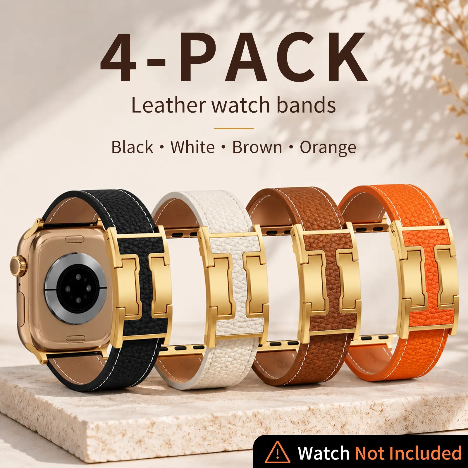 CRAZYGRASS 4-Pack Premium Multi-Color Textured Grain Leather Replacement Compatible with Apple Watch Bands, Adjustable with Magnetic Folding Clasps, Fashion Accessory for 38mm,40mm,41mm,42mm,44mm,45mm,46mm,49mm Smartwatches Strap [Watch Not Included]