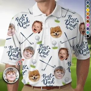 Custom Photo Best Dad By Par Golf Polo Shirt, Personalized Father’s Day Gift, Unique Golf Lover Polo, Funny Face Custom Polo