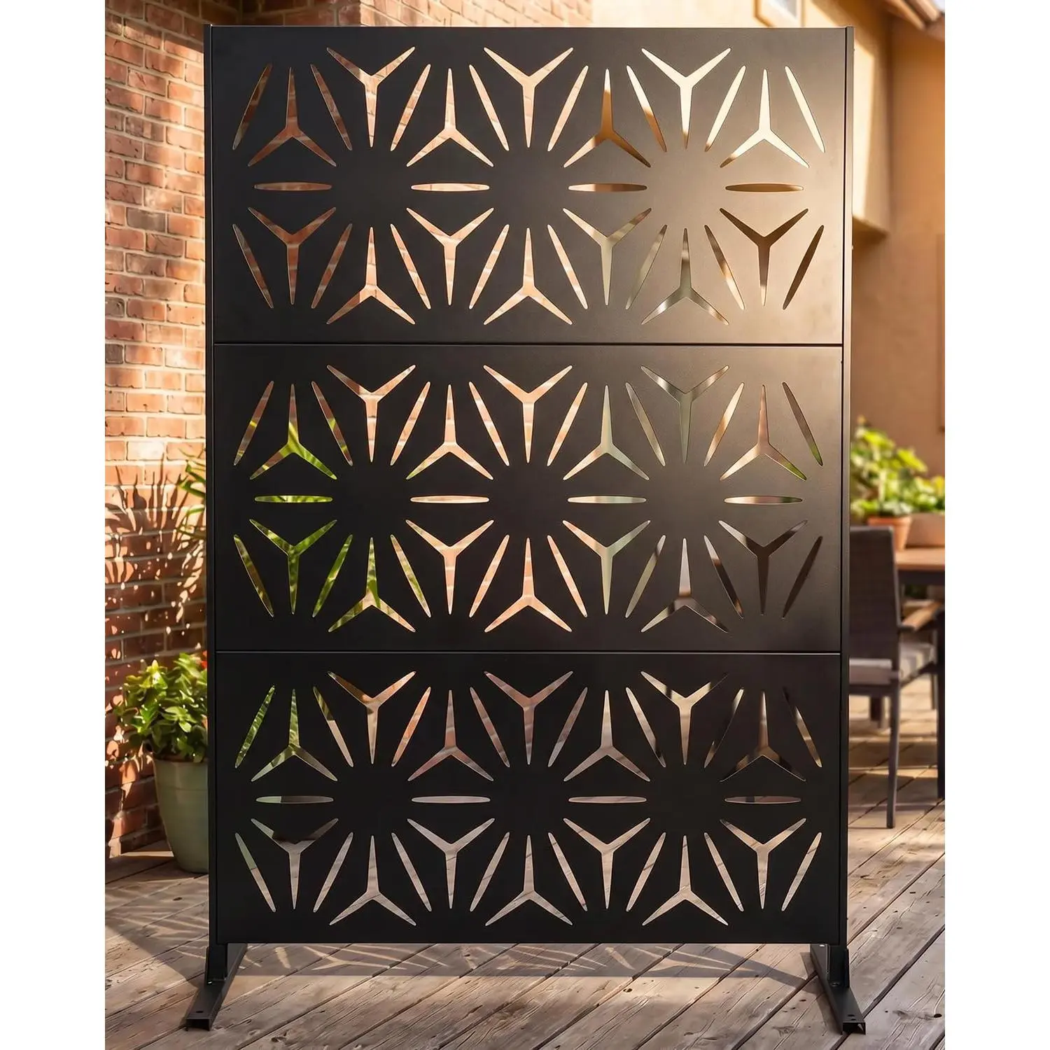 Outdoor Privacy Screen, 48" W x 75" H, Metal Privacy Divider Panels, Steel Decorative Garden Fence, Freestanding Privacy Screen, for Patio, Yard, Balcony & Pool Enclosure, Black Floral