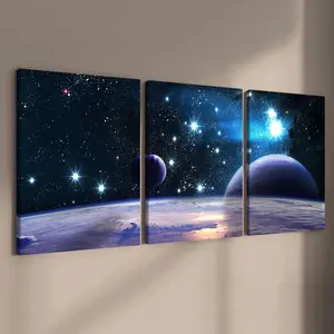 Wooden Framed Canvas Painting, 3 Counts/set Mysterious Cosmic Stars Pattern Wall Art, Modern Art for Home Living Room Bedroom Office Decor
