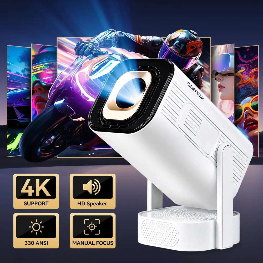 Qawtor Portable Native Projector with 4K Support,  WiFi 6 & Bluetooth 5.0 – Mini Home Theater Movie Projector with Built-In Speaker & Wireless iOS/Android Screen Mirroring