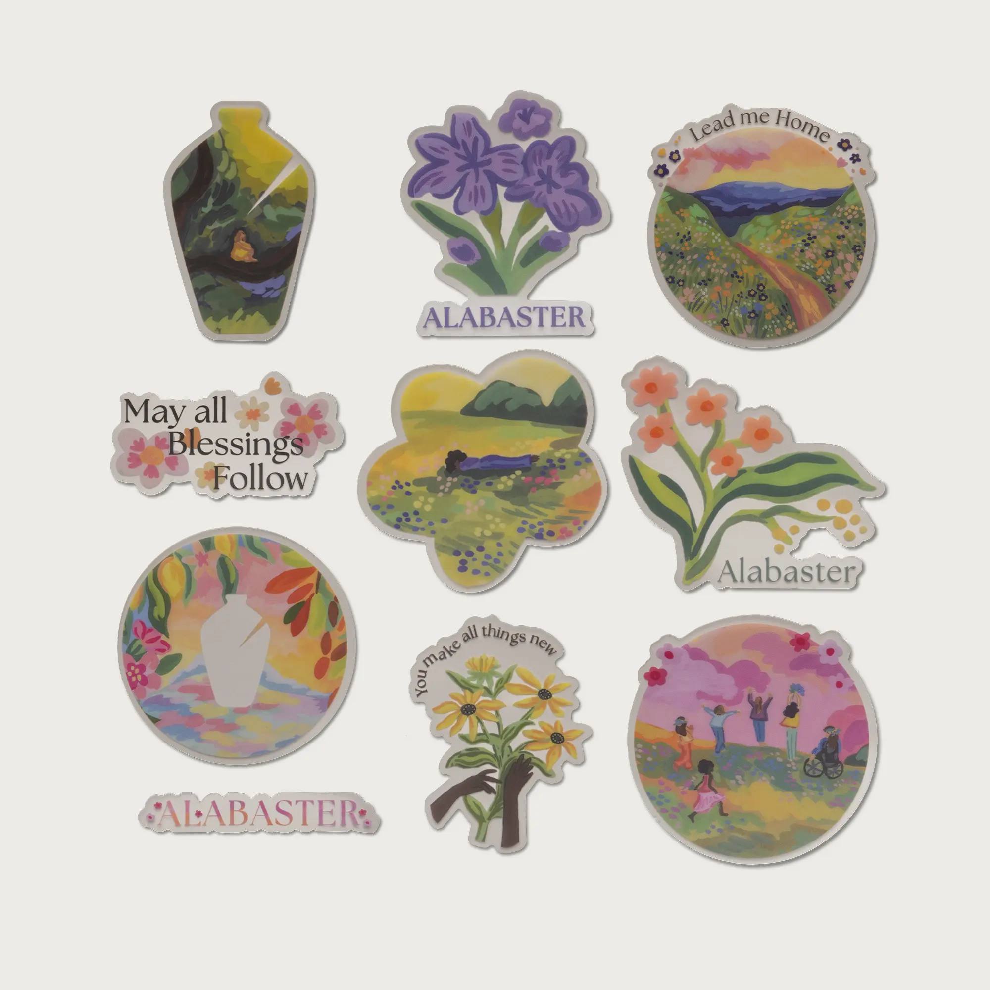 Alabaster The Beautiful Year Sticker Pack - 10 Pcs, Waterproof Matte Vinyl, Floral Designs, Water Bottle Decor Decorative colorful Artwork Tiles Sticker