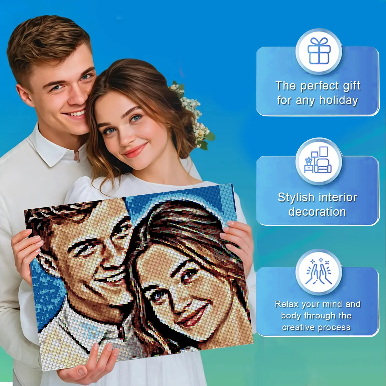 Framed Square Drill DIY Diamond Painting Kit (30×40cm) - Custom Photo Uploadable Handmade Wall Art for Wedding & Anniversary