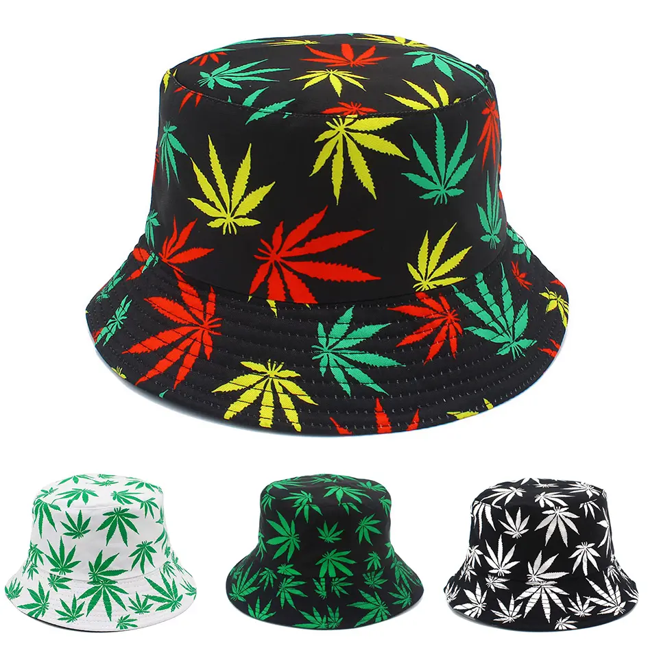 4-Pack Unisex Reversible Bucket Hat - Foldable, Packable Fisherman Hat for Everyday Use, Casual Wear (Marijuana-Cannabis Weed Themed), Unisex Fit