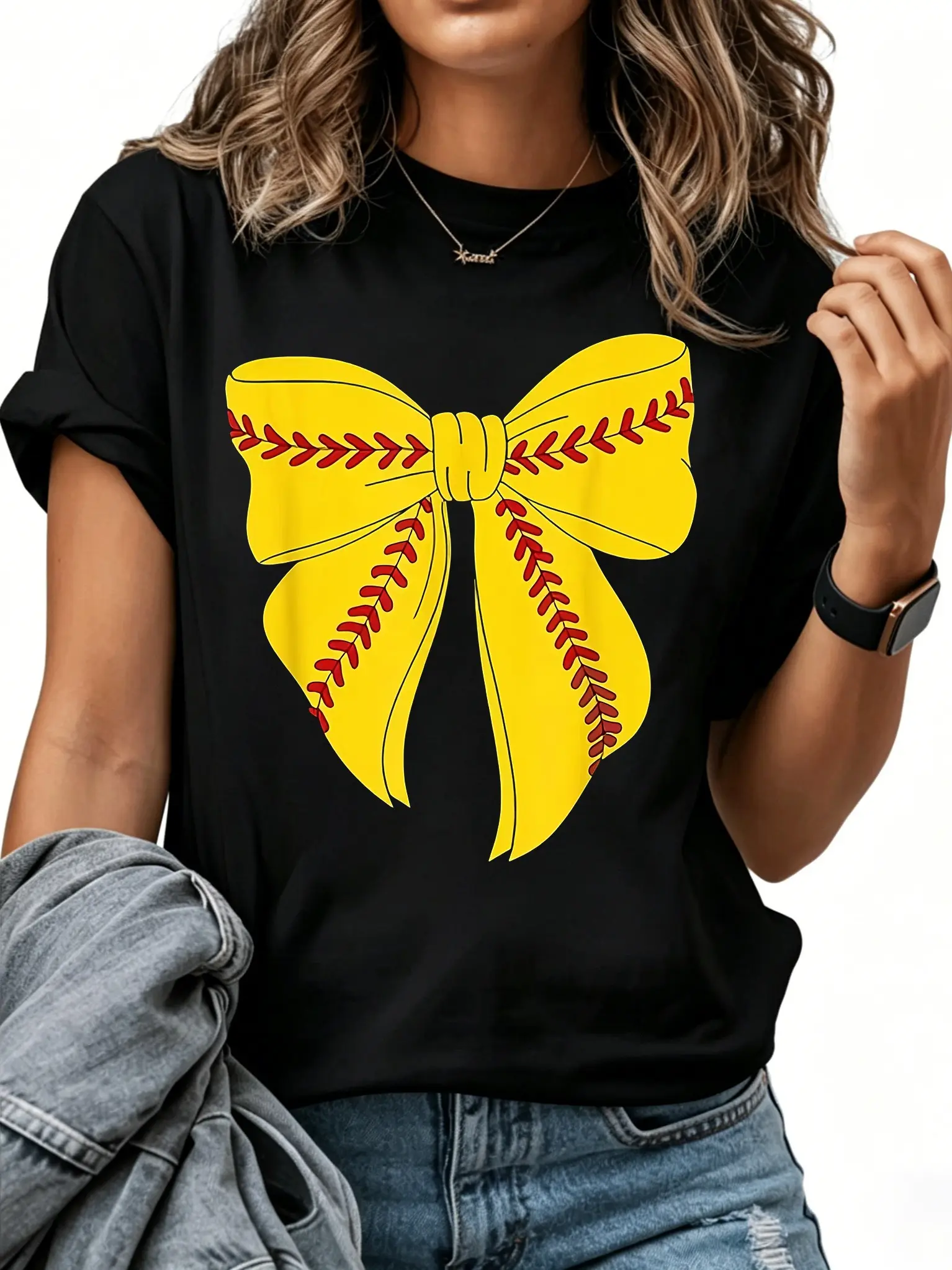Cotton Men' & Women' Softball Bow Print T-Shirt or Hoodie - Short Sleeve Casual Softball Mom Apparel with Coquette Bow Accent, Pure Cotton Shirt for Girls, Moms, Coaches - Machine Washable Digital Print (Style Suitable for xxx)