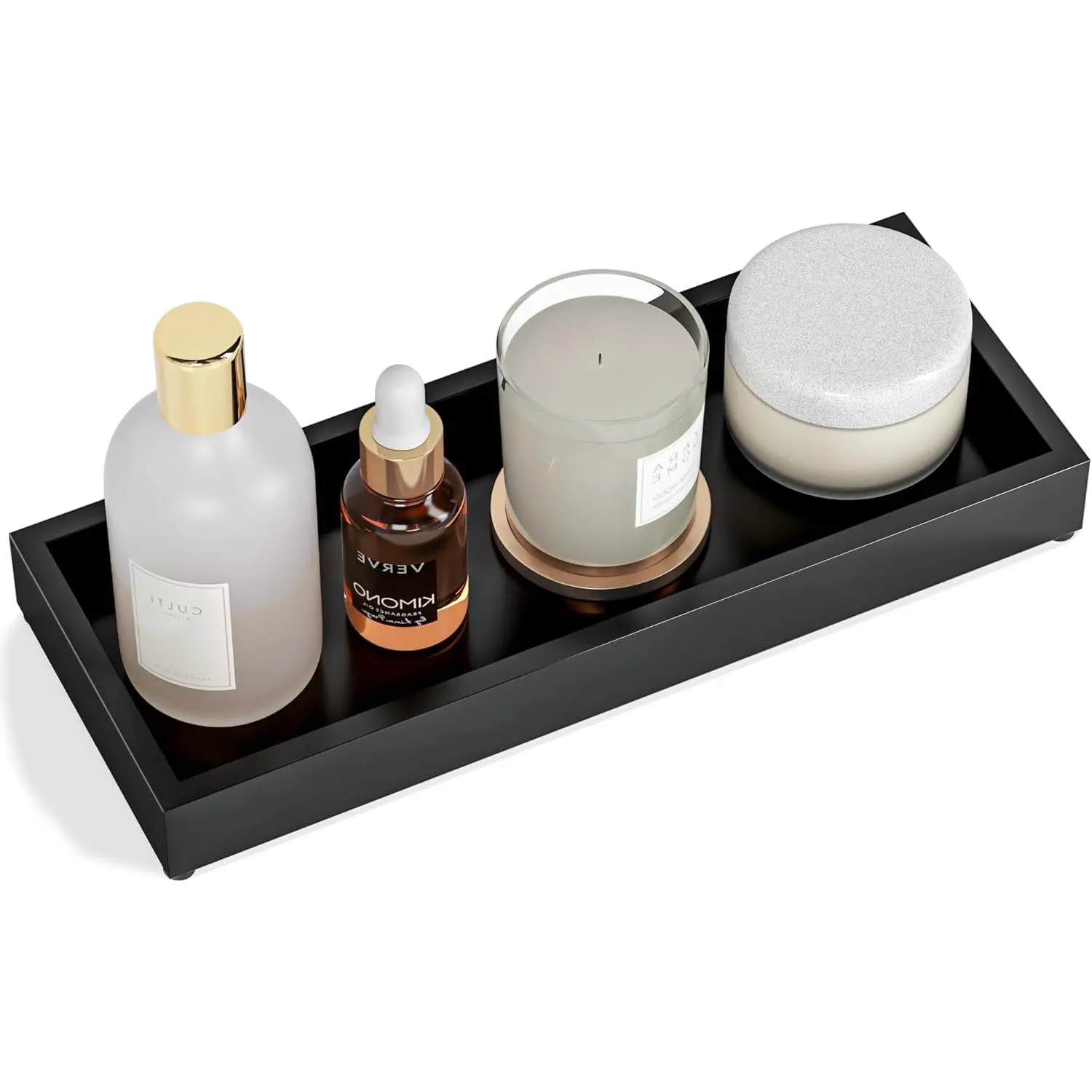 1 pcs black 11.8"x 5" silicone rubber Bathroom Vanity Tray Black Decorative Tray for Counter, Small Wood Sink Soap Tray Holder for Kitchen, Dresser Countertop Decor Rectangle Wooden Organizer, Black Beauty & Personal Care