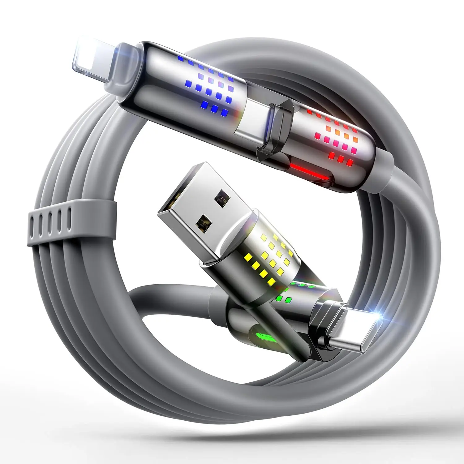 240W 4 in 1 Charging Cable, 6.6FT USB C to Lightning Cable [MFi Certified], Chubby USB A/C to C/Lightning with Light for iPhone/MacBook/iPad/Samsung/Switch 2, Multi Chargers for All Devices
