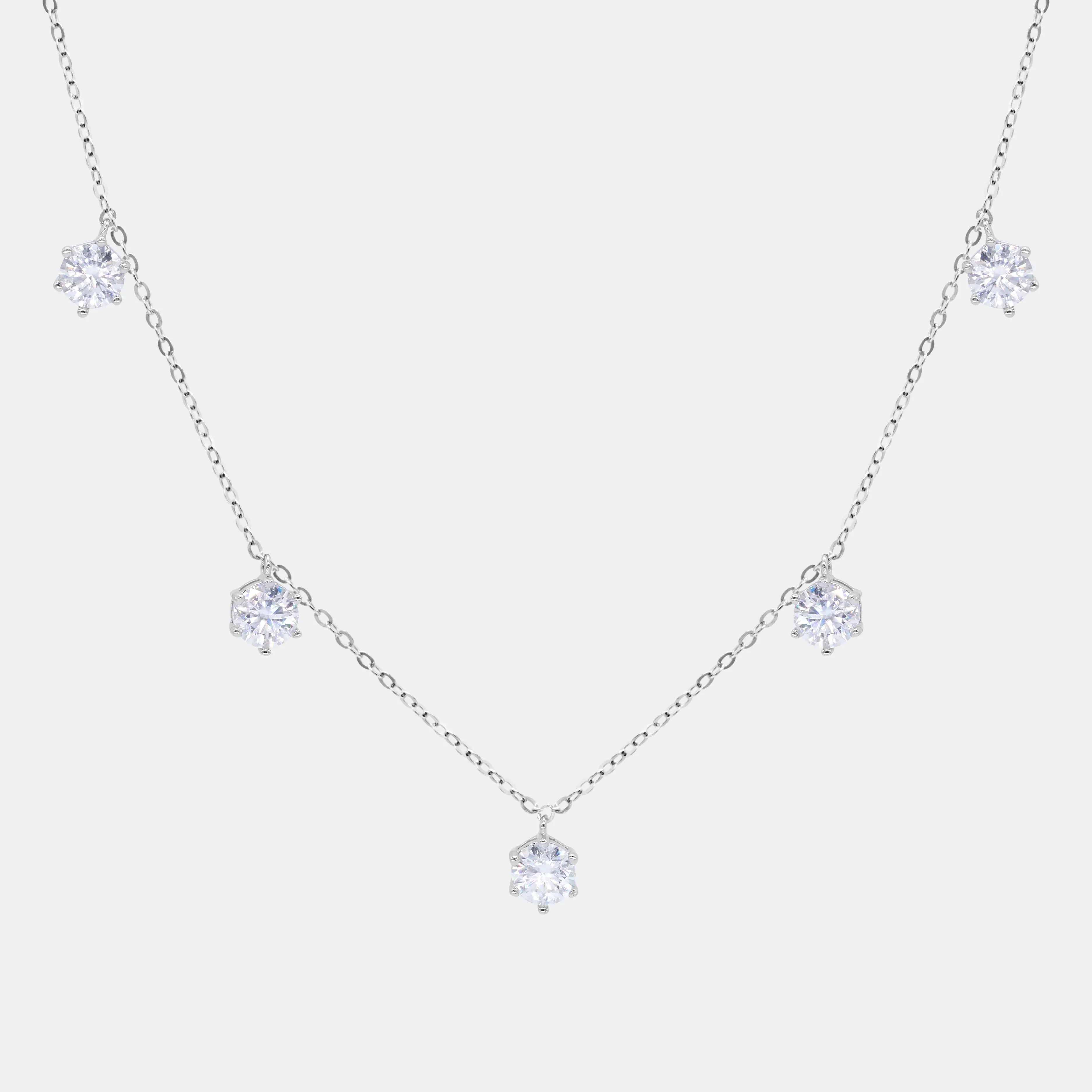 【198】Round Synthetic Moissanite Chain Necklace – Classic Elegant Fashion Jewelry for Women, Perfect Birthday/Valentine’s Day/Anniversary Gift, Persona