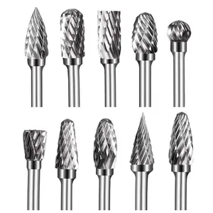 10pcs Carbide Burr Set, Tungsten Carbide Rotary Burr Die Grinder Bits, 1/8" Shank, Die Grinder Bit Tool