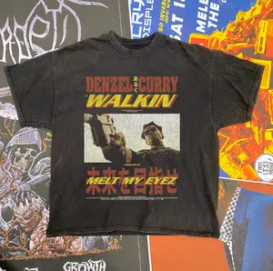 DENZEL CURRY WALKING T-Shirt, Crew Neck Casual Shirts, Vintage Graphic Tees, Unisex Tshirt Gothic Grunge Y2k Emo Scene Amity Affliction Style Clothes Gifts For Men Women Streetwear Menswear Womenswear